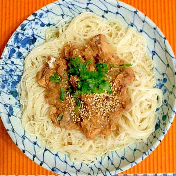 鯖味噌缶のおろし素麺♪